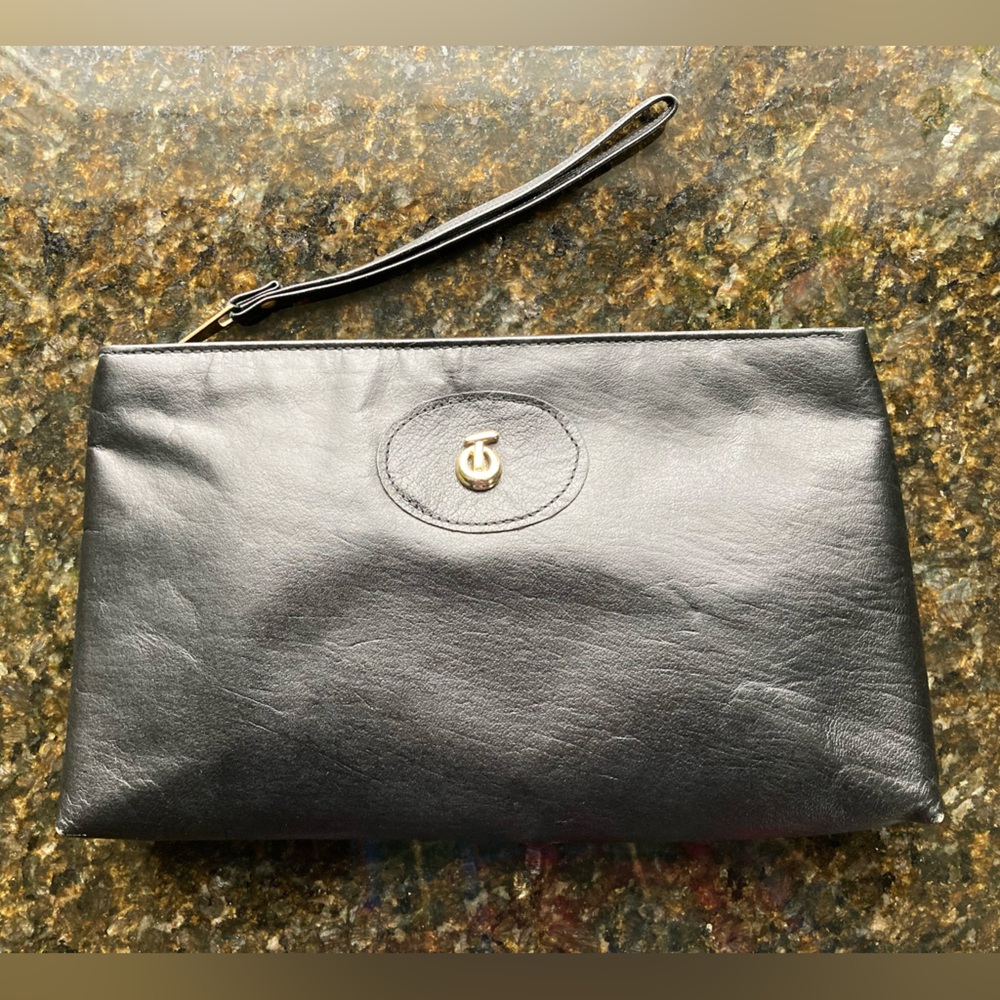 Leather Clutch Vintage Handbag - Teek-Orr Classic Style Large with Zipper